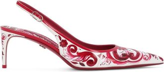 Dolce & Gabbana Majolica-print slingback pumps - women - Goat Skin/Calf Leather/Calf Leather/Calf Leather - 36.5 - Pink
