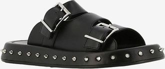 Alexander McQueen Flache Glattledersandalen mit Schnallen Punk
