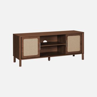 Sweeek Mueble De Tv Vintage Con Decoraci&oacute;n De Madera Y Rejilla, 2 Puertas, 120 Cm