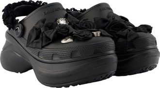 Balenciaga Womens Ruched Synthetic Clog Sandal Black