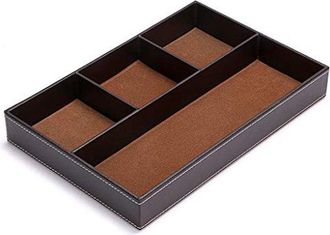 OEM Organizador Cajones Escritorio 4 Compartimentos, Compartimentos Almacenamiento Cuero Sint&eacute;tico, Bandeja Escritorio Multifuncional (marr&oacute;n)