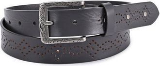 OLD TREND Daisy Genuine Leather Perforated Floral Detail Belt in Grey at Nordstrom, Size Medium