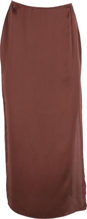 Reformation Midi Skirt w/ Side Slit in Brown Silk