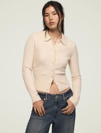 Lucky Brand Womens Peterpan Collar Cardigan