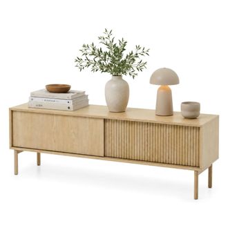 Dmora Mueble Para Tv Kami, 2 Estantes, 2 Puertas, Puertas Efecto Rayado, 154x40x52h Cm, Color Roble Marr&oacute;n
