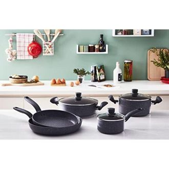 Lagostina Lagostina Antea Set di Pentole e Padelle Antiaderenti, 8 Pezzi, Batteria di Pentole con 2 Casseruole, 2 Padelle, Tegame, 3 Coperchi in Vetro