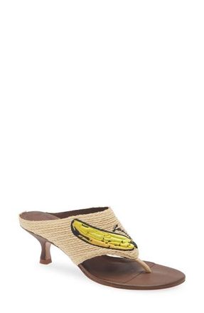 Farm Rio Icons Raffia Kitten Heel Flip Flop in Walnut Banana at Nordstrom, Size 8.5