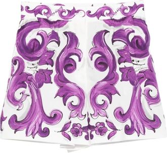Dolce & Gabbana Korte Broeken, Dames, Veelkleurig, S, Katoen, Paarse Geplooide Tailleband Katoenen Shorts