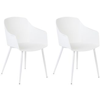 Beliani Conjunto De 2 Sillas De Comedor Blanco Material Sint&eacute;tico Dise&ntilde;o Minimalista Reposabrazos Fonda