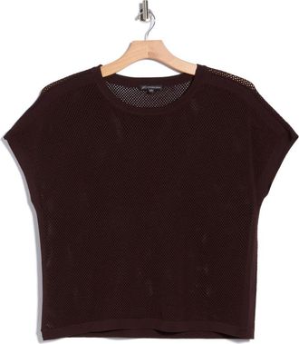 Adrianna Papell Open Stitch Short Sleeve Sweater in Chocolate at Nordstrom Rack, Size 1X