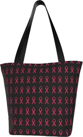 AOOEDM Breast Cancer Pink Ribbon Pattern Reusable Tote Bag Women Casual Handbag Shoulder Bags for Shopping Groceries Travel Outdoors