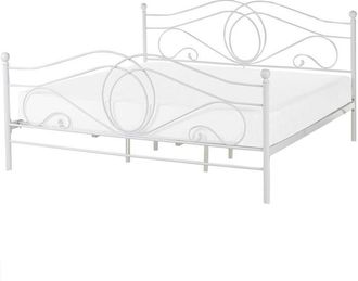 Beliani Cama De Metal Blanca Estructura Somier De Listones 180 X 200 Cm Cabecero Rom&aacute;ntico Cl&aacute;sico Boho Lyra