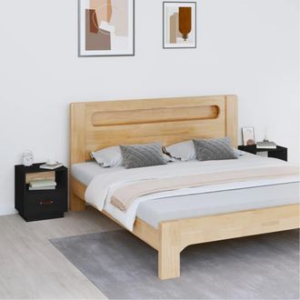 vidaXL Vidaxl - Mesitas De Noche 2 Uds Madera Maciza De Pino Negro 40x34x45 Cm