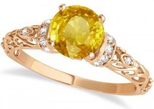 Allurez Yellow Sapphire & Diamond Antique Style Engagement Ring 18k Rose Gold (1.62ct)