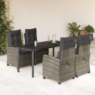 vidaXL Set Comedor De Jard&iacute;n 5 Piezas Con Cojines Rat&aacute;n Sint&eacute;tico Gris Vidaxl