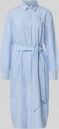 Polo Ralph Lauren Hemdblusenkleid mit Bindegürtel und Logo-Stitching in Blau, Größe 34