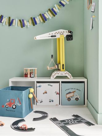 Vertbaudet 3er-Set Kinderzimmer Aufbewahrungskörbe Baustellenfahrzeuge grün