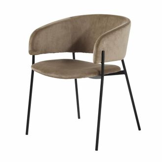 Maisons du monde Silla de terciopelo beige capuchino con reposabrazos