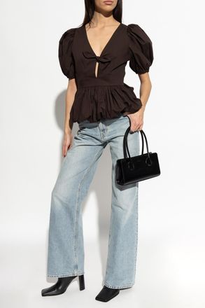 Rotate Top With Puff Sleeves, Womens, Brown