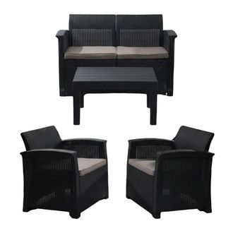 Relaxdays Relaxdays, Conjunto De Jard&iacute;n 4 Piezas De Rat&aacute;n Para 4 Personas: Sof&aacute; 2 Plazas, 2 Sillones Y Mesa, Exterior, Colores