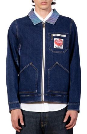 Pleasures x Richard Bernstein Cake Denim Zip Jacket in Indigo at Nordstrom, Size Xx-Large