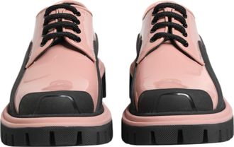 Dolce & Gabbana Light Powder Pink Black Leather Lace-Up Womens Shoes