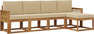 vidaXL Conjunto De Sof&aacute;s De Exterior 5 Uds. Natural Y Beige Poli&eacute;ster Vidaxl