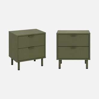 Sweeek Mesita De Noche De Madera Y Metal Con 2 Cajones, Set De 2
