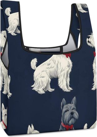 Generic Scottish Terrier Dogs Reusable Shopping Bags Lightweight Foldable Grocery Bag Polyester Washable Tote Bag