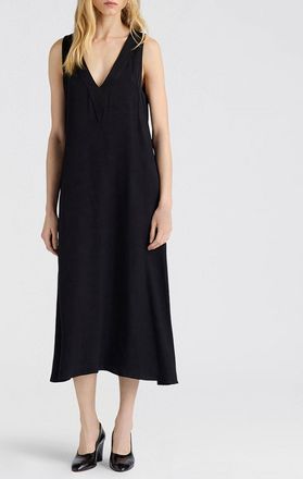 Momoni Eisla V-Neck Midi Slip Dress in Viscose with Rear Zip Closure