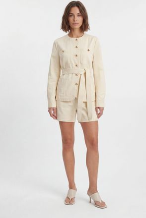 Karen Millen Womens Cotton Utility Button Detail Short - White Lyocell - Size 16 UK