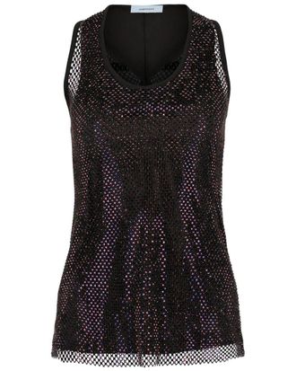 Ferragamo Crystal Embellished Silk-Lined Mesh Tank Top