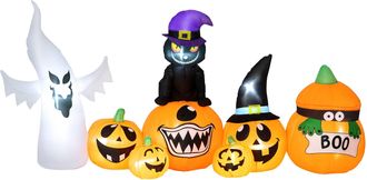 OUTSUNNY 8 FT Blow Up Halloween Inflatables Pumpkin Ghost and Cat Combo | TJ Hughes