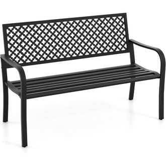 Costway Banco Jardin Exterior De 2 Plazas, Alumunio, Banco Terraza Con Respaldo Hueco Y Asiento De Listones, Banco Jardin Terraza Balcon, 127 X 62 X 86 Cm, Ca