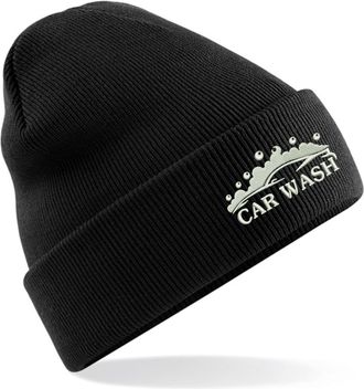 Generic Embroidered Car Wash Logo Beanie Cap Work Wear Car Washing Company Service Station Unisex Gift Beanie Hat (Black)
