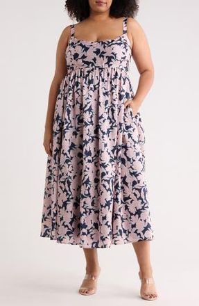 Hutch Brixton Floral Fit & Flare Midi Dress in Navy Outline Floral at Nordstrom Rack, Size 1X