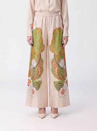 La DoubleJ Pantaloni palazzo a vita alta in seta con stampa floreale