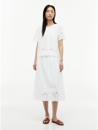 Tommy Hilfiger Womens Embroidered Eyelet Poplin Midi Skirt - Optic White - XXL