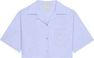 Givenchy Shirts, female, Blue, Size: S Embroidered Logo Cotton Shirt