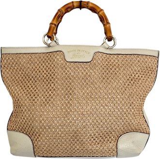 Gucci Straw Leather Tote Bag (Pre-Owned)