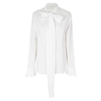 7 For All Mankind Poplin overhemd met strik en lange mouwen - Dames - Blouses & Shirts - Wit - Maat: M Katoen