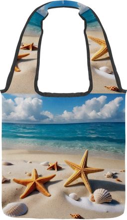 Generic Starfish Coast Sea Shells Reversible Canvas Shoulder Tote - Double-Sided Print, 12oz Cotton, 27cm Drop, Fold-Flat Bag for Travel, Shopping, Street Out