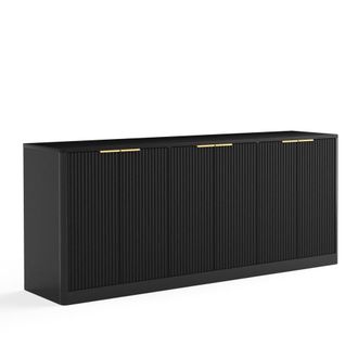 Urban Meuble Aparador negro 6 puertas, frente ondulado, detalles dorados