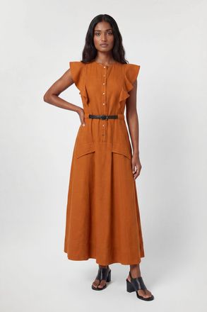 Karen Millen Womens Viscose Linen Woven Halter Neck Midi Dress - Chestnut - Size 10 UK