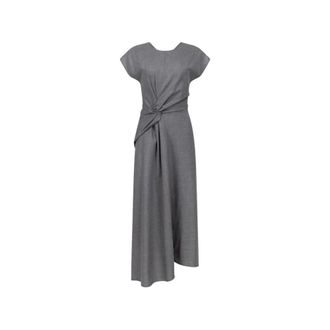 Victoria Beckham Geklede Midi Jurk - Dames - Jurken - Grijs - Maat: XS Wol