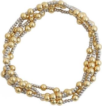 Panacea Set of 2 Two-Tone Beaded Stretch Bracelets in Two Tone at Nordstrom