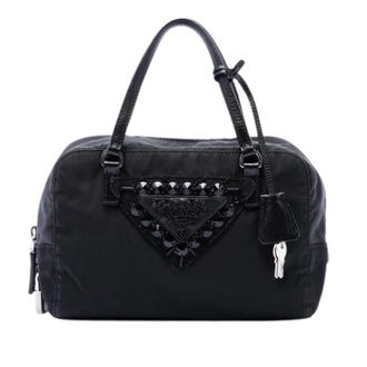 Prada Pre-owned Handbags, female, Black, Size: ONE SIZE Pre-owned Beaded Crystal Embellished Nylon Handbag