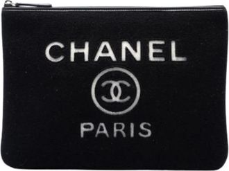 Chanel Pre-owned Deauville O Case Clutch Bag - Dames - Vintage Clutch - Zwart - ONE Size - Wol - Vintage