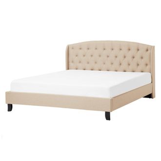 Beliani Beliani - Cama Doble Tapizada Beige 140 X 200 Cm Con Somier Y Cabecero Acolchado Bordeaux