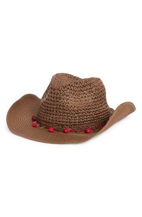 BCBGeneration Crochet Straw Cowboy Hat with Bead Trim in Brown at Nordstrom Rack